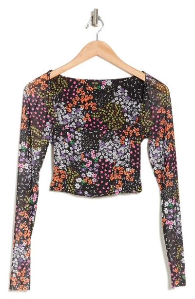 Afrm Cherie Square Neck Long Sleeve Top In Noir Multi Bouquet