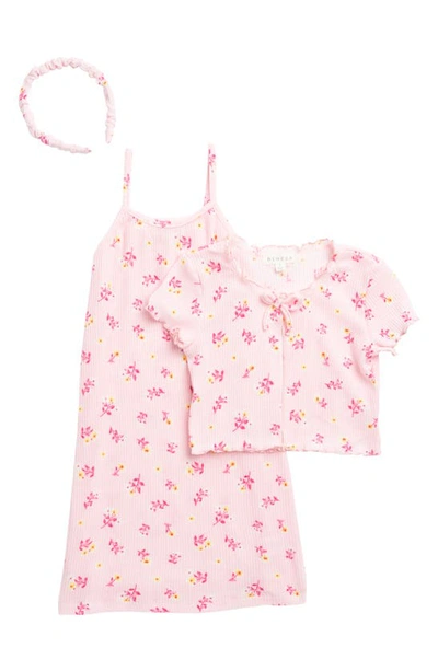 Btween Kids' Short Sleeve Cardigan, Tank Dress & Headband Set In Pink