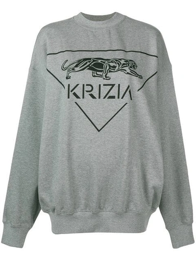 Krizia Logo Printed Cotton Jersey Sweatshirt In Grey