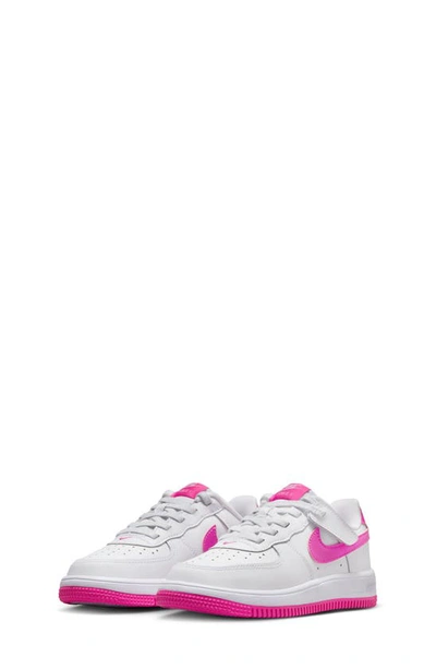 Nike Kids' Air Force 1 Low Easyon Trainer In White/ Laser Fuchsia