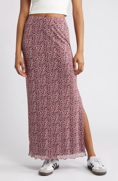 Bp. Printed Mesh Maxi Skirt In Red Ditsy Print