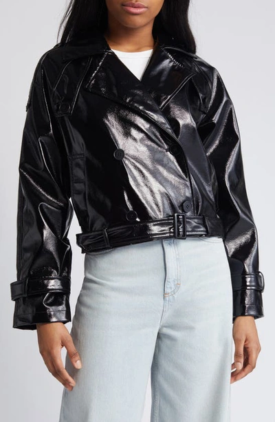Noisy May Neal Patent Faux Leather Moto Jacket In Black