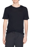 Sandro Clash Linen Crewneck T-shirt In Black
