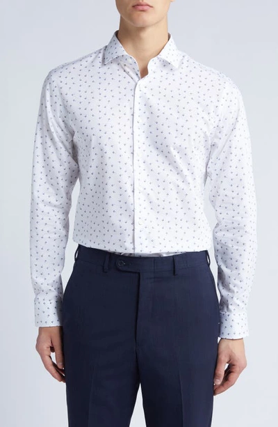 Nordstrom Trim Fit Non-iron Elderberry Print Dress Shirt In White- Blue Elderberry