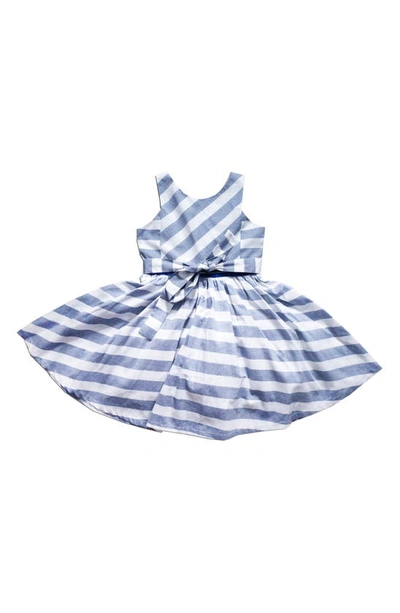 Joe-ella Kids' Stripe Cotton Chambray Fit & Flare Dress In Blue