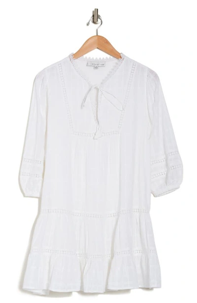 Adelyn Rae Windowpane Long Sleeve Tiered Shift Dress In White