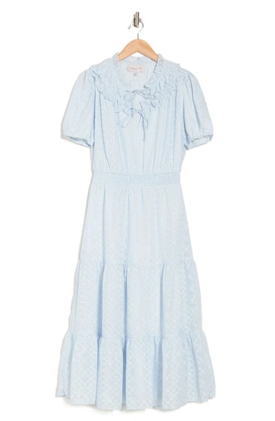 Adelyn Rae Puff Sleeve Smocked Waist Burnout Chiffon Midi Dress In Baby Blue