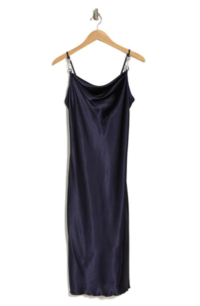 Jump Apparel Satin Cowl Neck Midi Dress In Navy