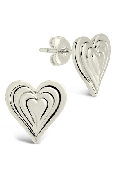 Sterling Forever Beating Heart Stud Earrings In Silver