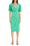 Maggy London Flutter Sleeve Faux Wrap Dress In Ming Green