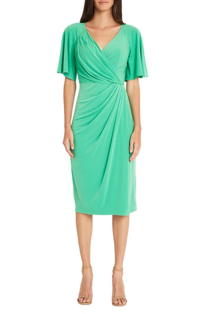 Maggy London Flutter Sleeve Faux Wrap Dress In Ming Green