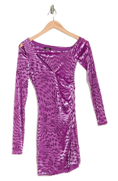 Afrm Faye Long Sleeve Cutout Velvet Minidress In Bo Violet Wave