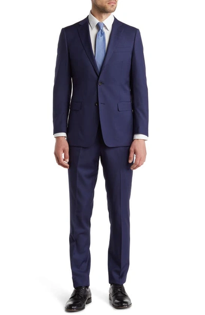 Cavalli Class Two Button Peak Lapel Slim Fit Wool Suit In Blue