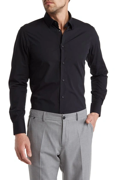 Cavalli Class Slim Fit Solid Stretch Dress Shirt In Black