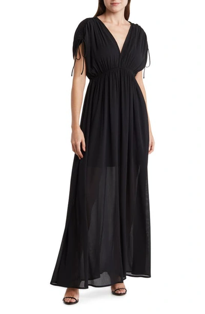 Wishlist Ruched Sleeve Maxi Dress In Black