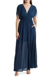 Wishlist Ruched Sleeve Maxi Dress In Teal