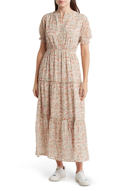 Wishlist Floral Puff Sleeve Maxi Dress In Taupe