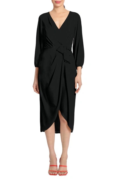 Maggy London Draped Faux Wrap Dress In Black