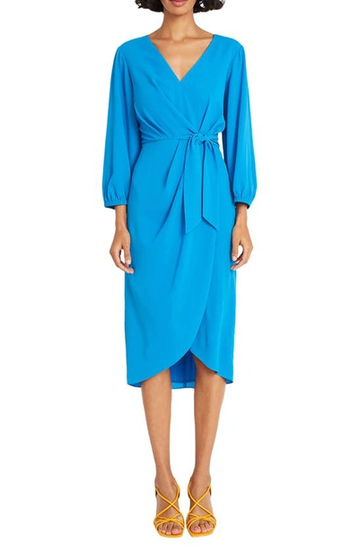 Maggy London Draped Faux Wrap Dress In Brilliant Blue