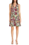 Maggy London Floral Sleeveless Tiered Fit & Flare Dress In Black/ Raspberry