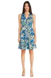 Maggy London Floral Sleeveless Tiered Fit & Flare Dress In Navy/ Trueblue