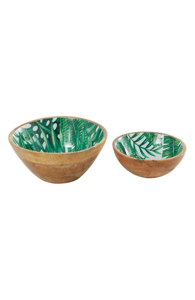 Ginger Birch Studio Set Of 2 Palm Decorative Bowls In Green
