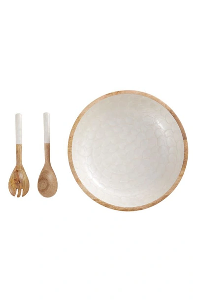 Ginger Birch Studio Wood Salad Bowl & Servers Set In White