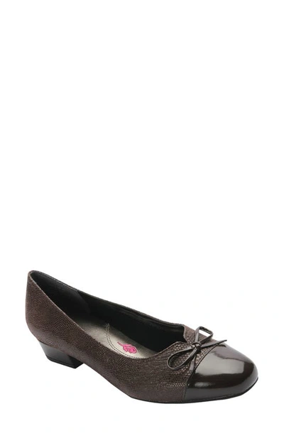 Ros Hommerson Tawnie Bow Cap Toe Pump In Brown Lizard Print Patent
