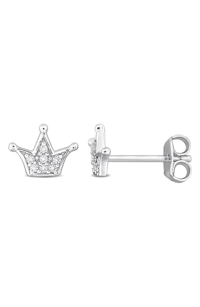 Delmar Created White Sapphire Crown Stud Earrings In Silver
