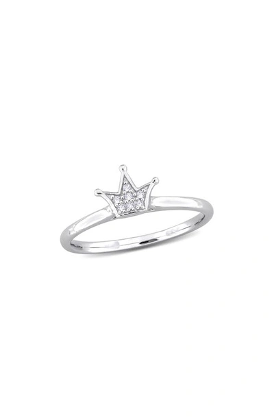 Delmar Sterling Silver Lab Created White Sapphire Crown Ring