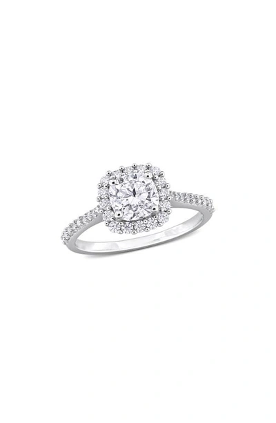 Delmar Sterling Silver Cushion Cut Lab Created Moissanite Halo Ring
