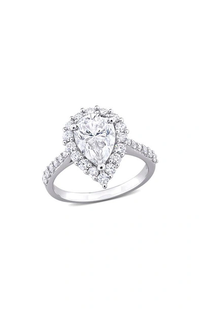 Delmar Sterling Silver Pear Cut Lab Created Moissanite Halo Ring