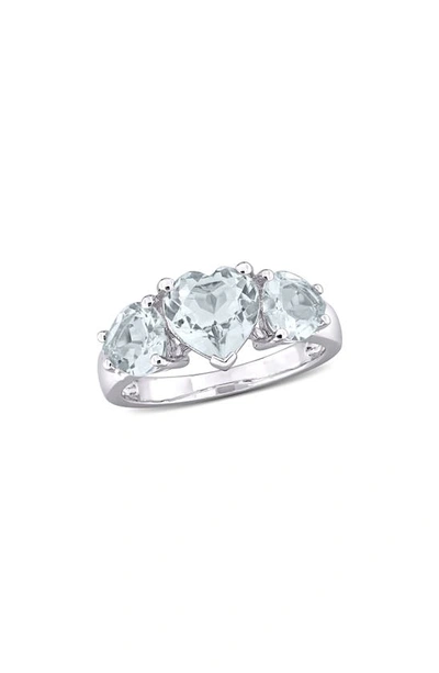 Delmar Sterling Silver Aquamarine Heart 3-stone Ring