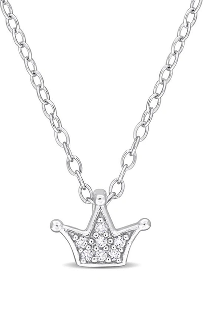 Delmar Sterling Silver Lab Created White Sapphire Crown Pendant Necklace In Metallic