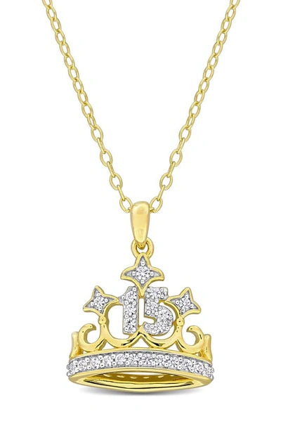 Delmar Created White Sapphire 15 Crown Quinceañera Pendant Necklace In Gold