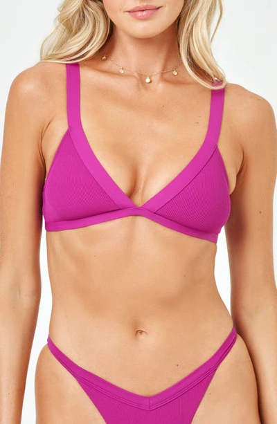 L*space Farrah Ribbed Bikini Top In Berry