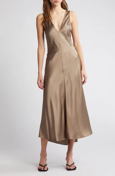 Frame Savannah Silk Satin Midi Dress In Cypress