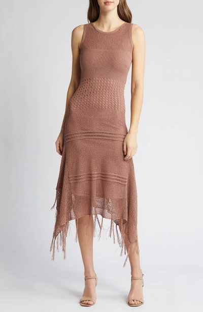 Bebe Resort Fringe Crochet Midi Dress In Amber