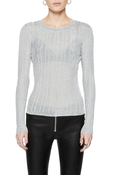 Rebecca Minkoff Abbey Rib Semisheer Sweater In Metallic Silver