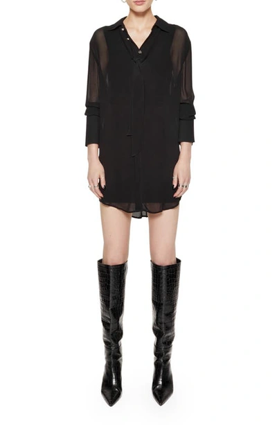 Rebecca Minkoff Ophelia Tie Neck Long Sleeve Button-up Top In True Black