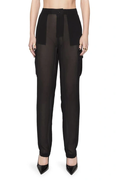 Rebecca Minkoff Presley Sheer Mixed Media Cargo Pants In True Black