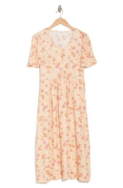 Lucky Brand V-neck Flutter Sleeve Midi Dress In Sand Floral