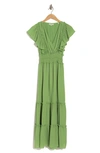Max Studio Pebble Crepe Flutter Sleeve Maxi Dress In Green