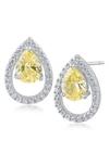 Cz By Kenneth Jay Lane Pear Cut Halo Stud Earrings In Yellow/ Silver