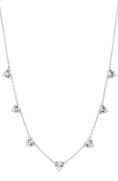 Savvy Cie Jewels Heart Cz Station Chain Necklace In White