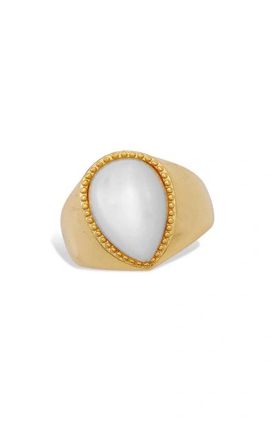 Savvy Cie Jewels Mother Of Pearl Signet Ring In Yellow