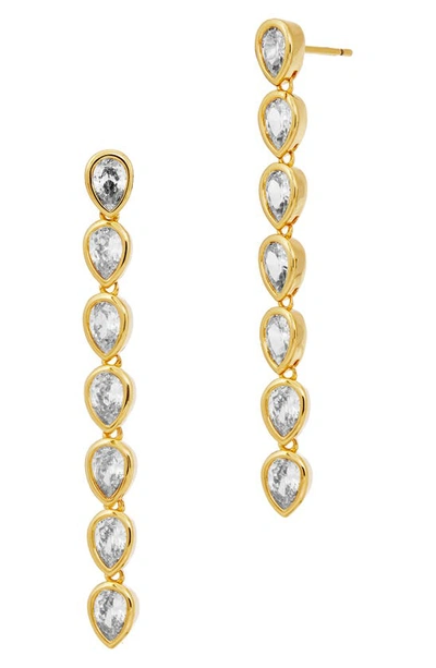 Savvy Cie Jewels Pear Cz Linear Drop Earrings In Yellow