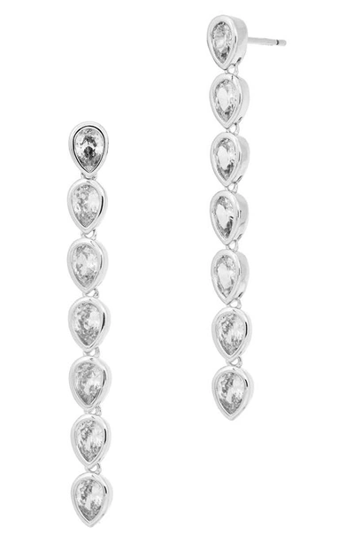 Savvy Cie Jewels Pear Cz Linear Drop Earrings In White