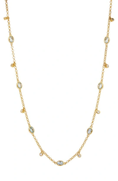 Savvy Cie Jewels Aquamarine Station Chain Necklace In Yellow