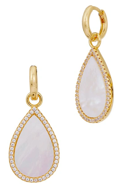 Savvy Cie Jewels Cz Halo Mother Of Pearl Pear Drop Earrings In Gold